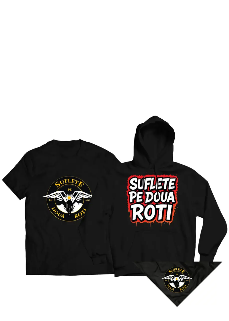 PACK TRICOU MOTO LIFE SI HANORAC SUFLETE PE DOUA ROTI + BANDANA